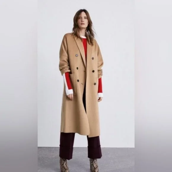 ZARA Oversized Double-Breasted Coat Sz S in Camel - Picture 2 of 8